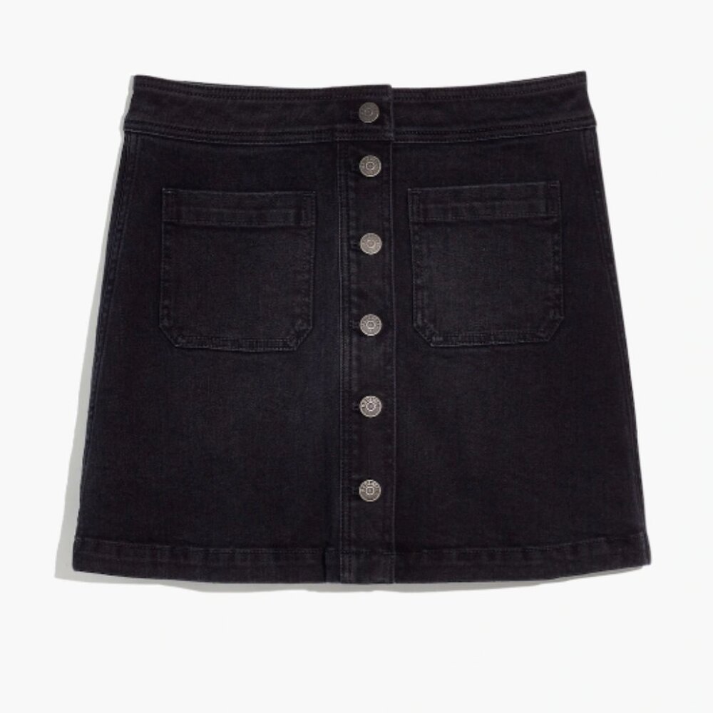 Madewel Stretch Buttoned Denim A-Line Mini Skirt in Black Frost Size 32